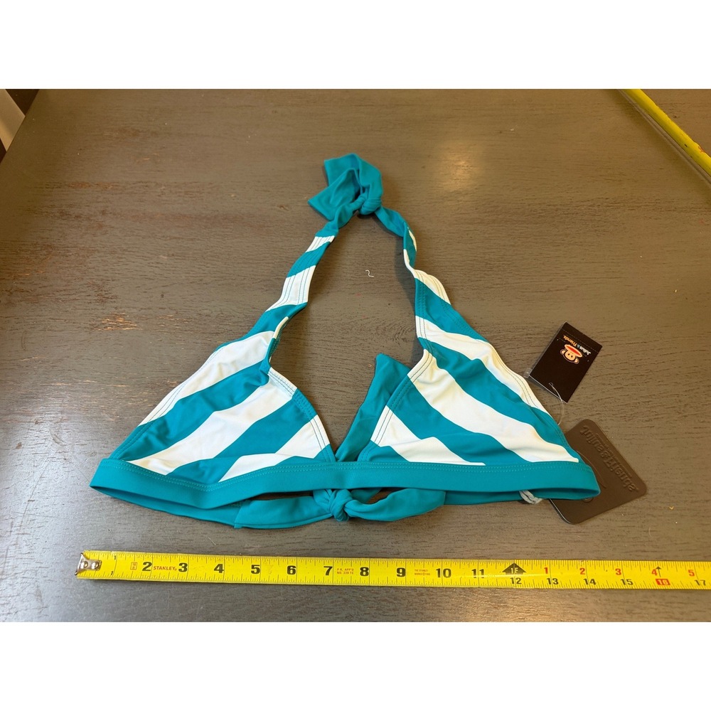 Paul Frank Julius & Friends Teal White Striped Triangle Halter Bikini Top XL NWT